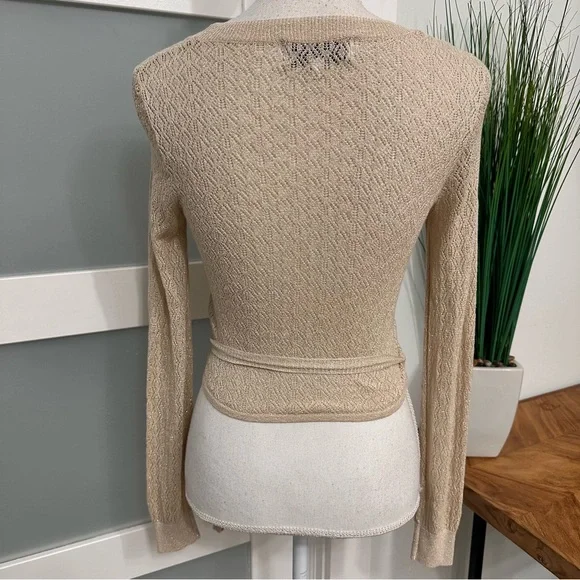 L'Academie Laurel Wrap Beige Sparkle Knit Wrap Top SZ XS Feminine Coquette READ - Picture 9 of 10